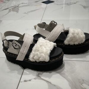 Dr. Martens White Fur Platform Sandals